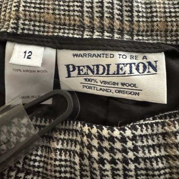 Vintage Pendleton Womens Virgin Wool Slacks Pants Sz 12 Houndstooth Black Brown - Picture 8 of 10